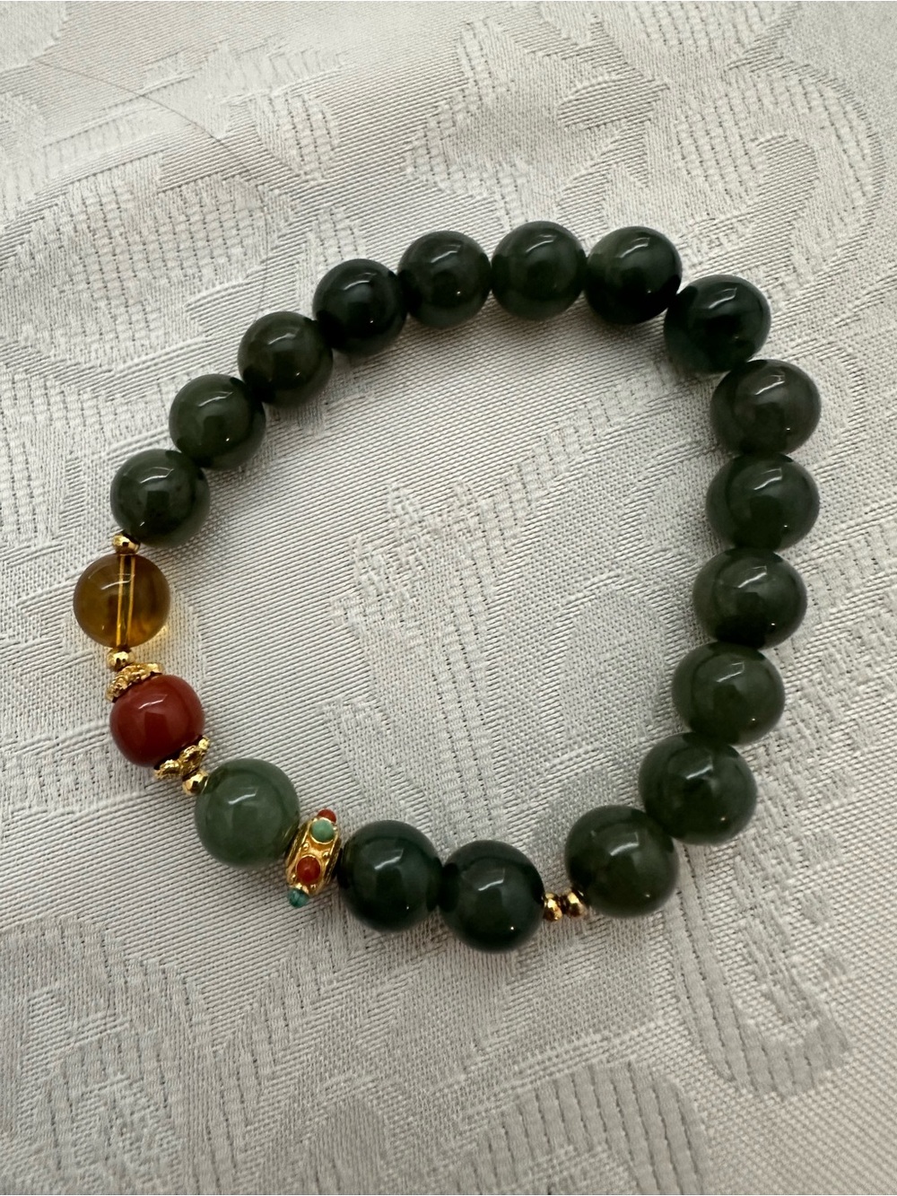 Natural Grade A Jade Bracelet with 925 Sterling Silver Accents